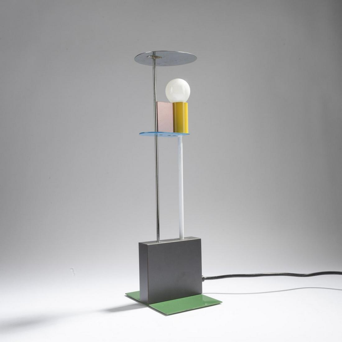 Gerard Taylor, 'Piccadilly' table light, 1982: Gerard Taylor, 'Piccadilly' table light, 1982, H. 42.5 cm. Made by Memphis, Milan. Sheet metal, metal rods, chrome-plated and varnished. Marked: MEMPHIS MILANO, MADE IN ITALY, GERARD TAYLOR, 1982, No.