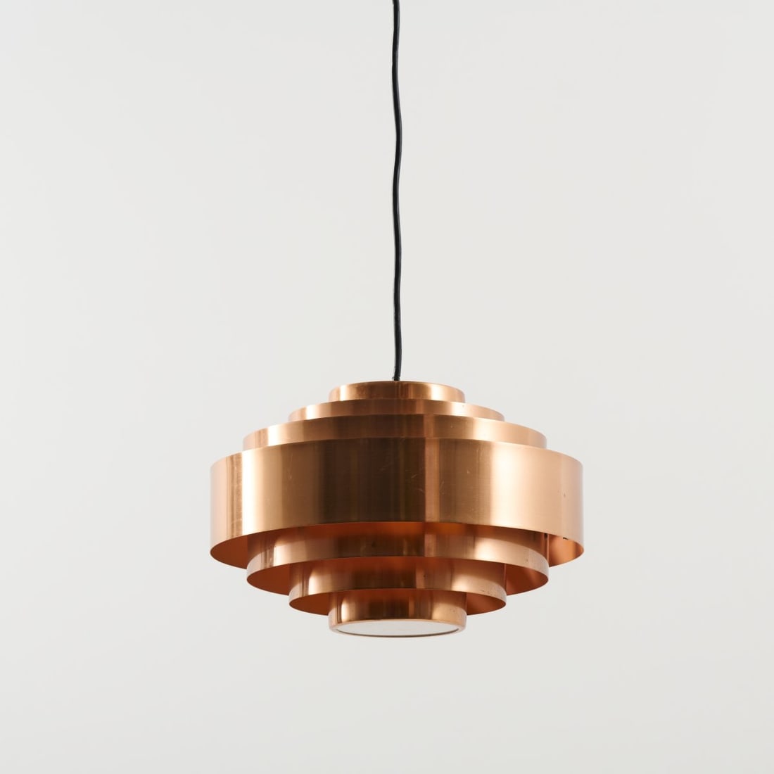 Jo Hammerborg, 'Ultra' ceiling light, 1966: H. 18.5 cm, Ø 30 cm. Made by Fog & Mørup, Copenhagen. Sheet copper, white plastic. Literature: www.danish-lights.com
