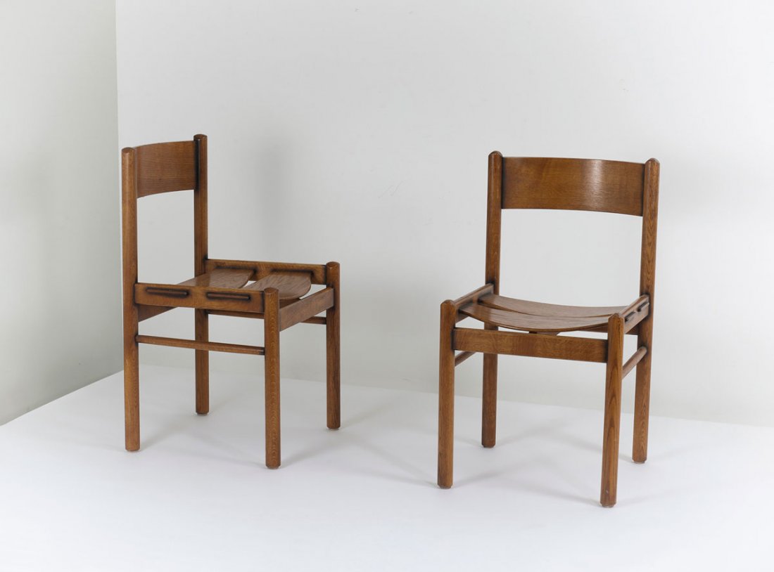 Grete Jalk. Pair of '3-2' chairs: Grete Jalk. Pair of '3-2' chairs, designed in 1957. H. 83.5 x 47 x 52 cm. Made by Poul Jeppesens Moebelfabrik, Copenhagen. Oak.