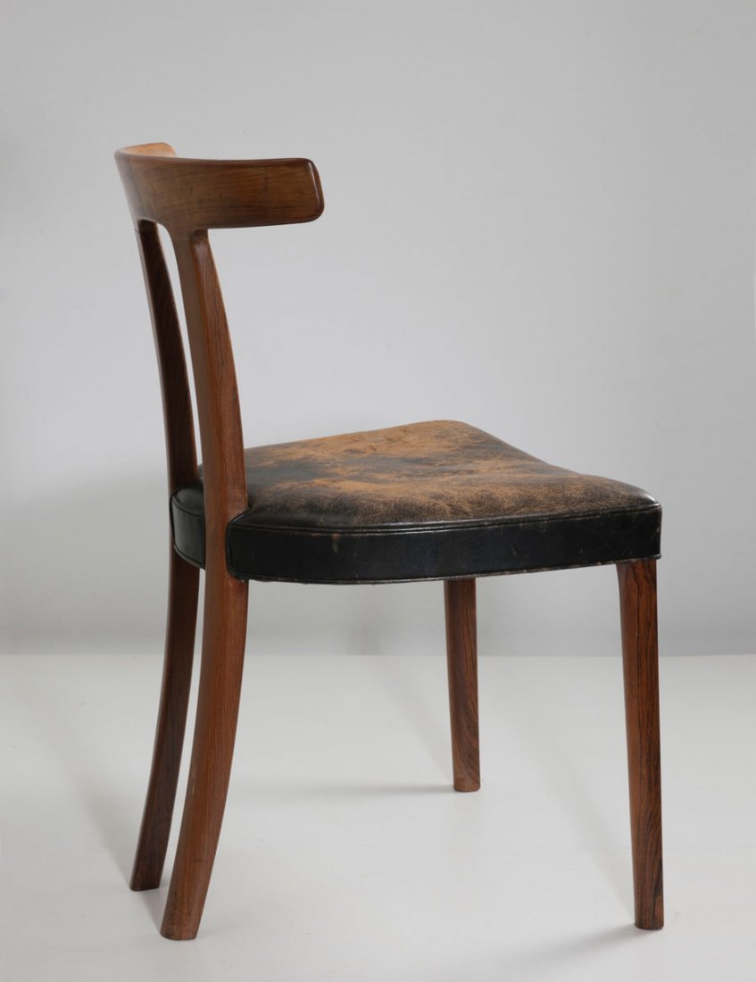 Ole Wanscher. 'T' chair: Ole Wanscher. 'T' chair, designed in 1956. H. 78.5 x 49.5 x 49.5 cm. Made by A. J. Iversen, Copenhagen. Rosewood, black leather.