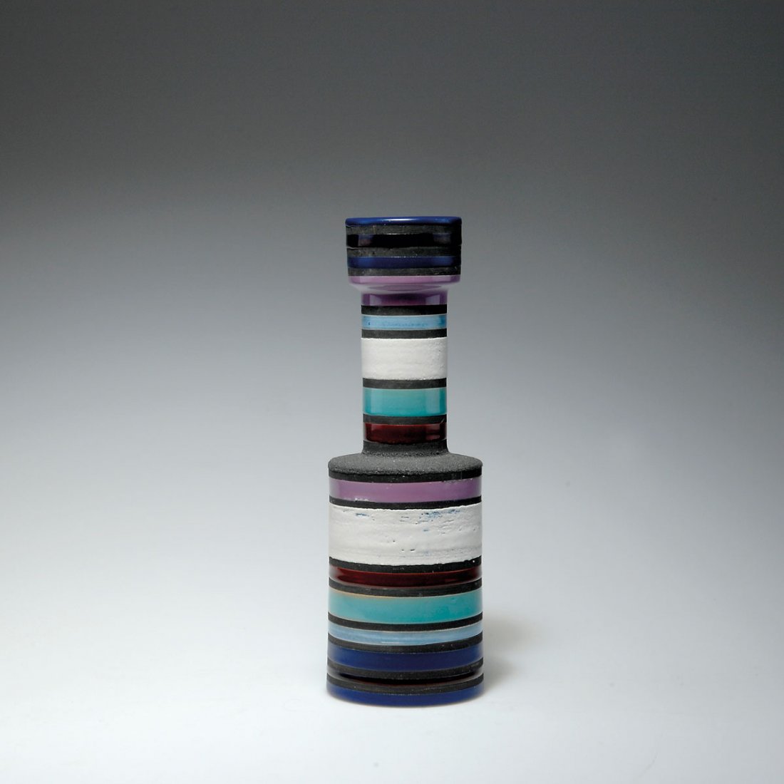 Ettore Sottsass Vase: Ettore Sottsass. Vase, designed c1955. H. 28.4 cm. Made by Bitossi, Montelupo Fiorentino. Majolica, glazed. Marked: 390 A, ITALY, distributor's label Raymor.