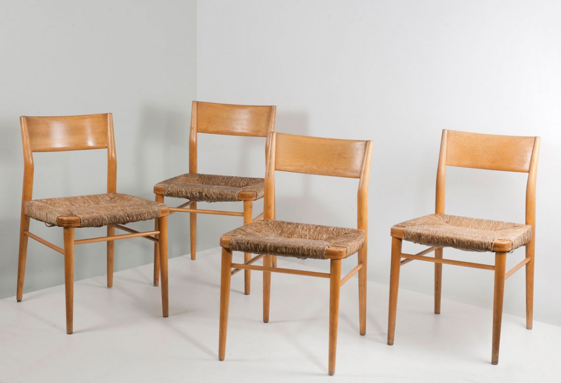 Georg Leowald. Four chairs: Georg Leowald. Four chairs, designed in 1954. H. 78 x 47 x 54 cm. Made by Wilkhahn, Eimbeckhausen, in the 1950/60s. Beechwood, canework.