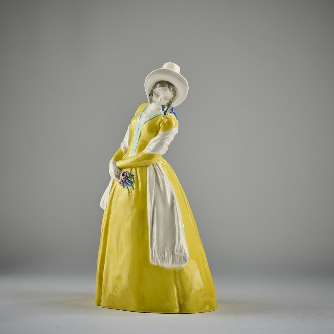 Johanna Meier-Michel, Crinoline 'Spring', c. 1908: H. 29.5 cm. Executed by Gmundner ceramics. Earthenware, polychrome glaze. Marked: Signet of the Gmundner ceramics, 22 (embossed). Literature: Neuwirth, Wiener Keramik, Braunschweig 1974, p. 260, fig.