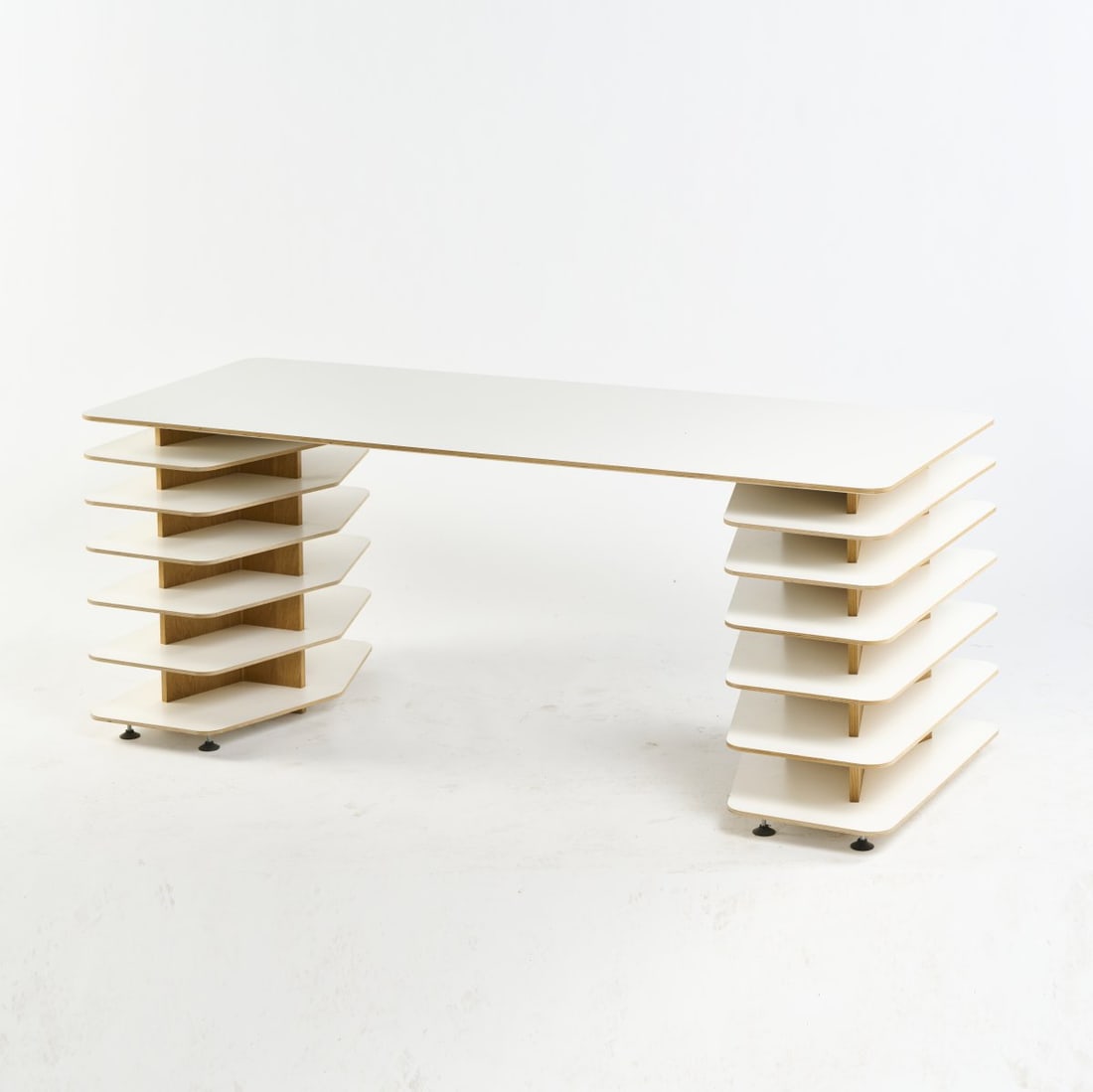 Mathieu Lehanneur, 'Strates' desk, 2012: H. 74.5 x 190 x 74 cm. Made by Studio Mathieu Lehanneur, Paris for Carpenters Workshop Gallery, Paris. MDF and plywood panels, white laminated, oak veneer.