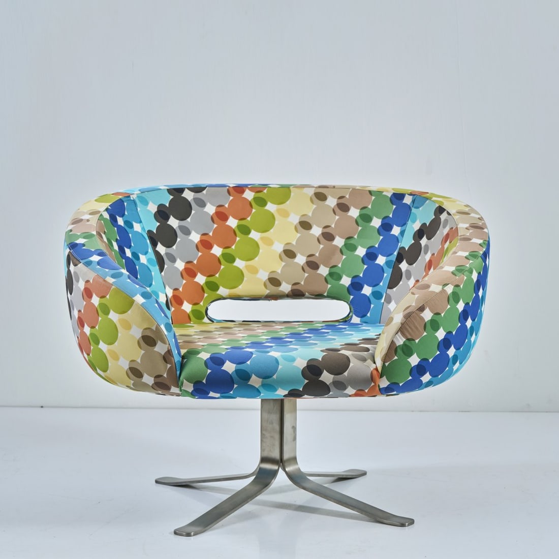 Patrick Norguet, 'Multicolour Rive Droite' easy chair, 2001: H. 67 x 93 x 76 cm. Made by Cappellini, Milan, Walt Disney Signature, USA. Stainless steel, polyurethane foam, textile cover, polychrome.