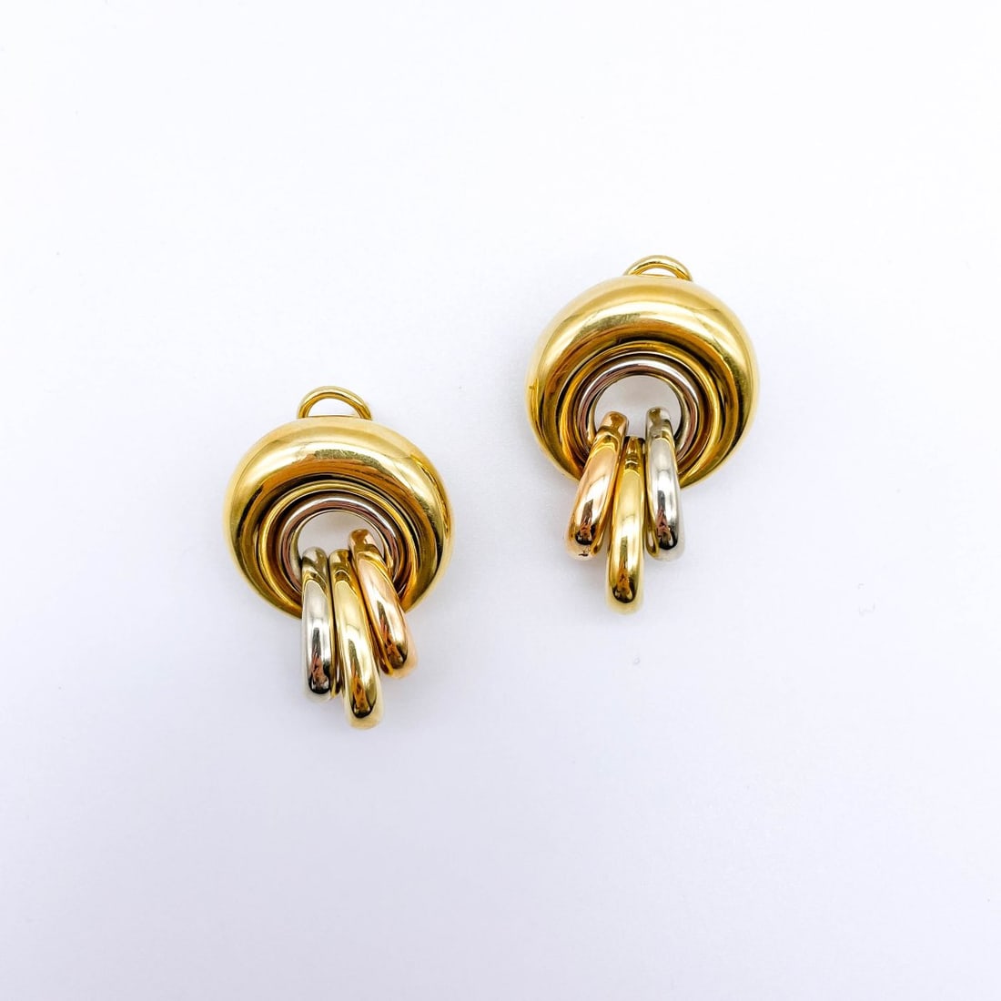 Chimento, Pair of Vintage 'Trinity' stud earrings: 18K yellow, white and rose gold. Each H. 4 x 2.5 cm. Marked.