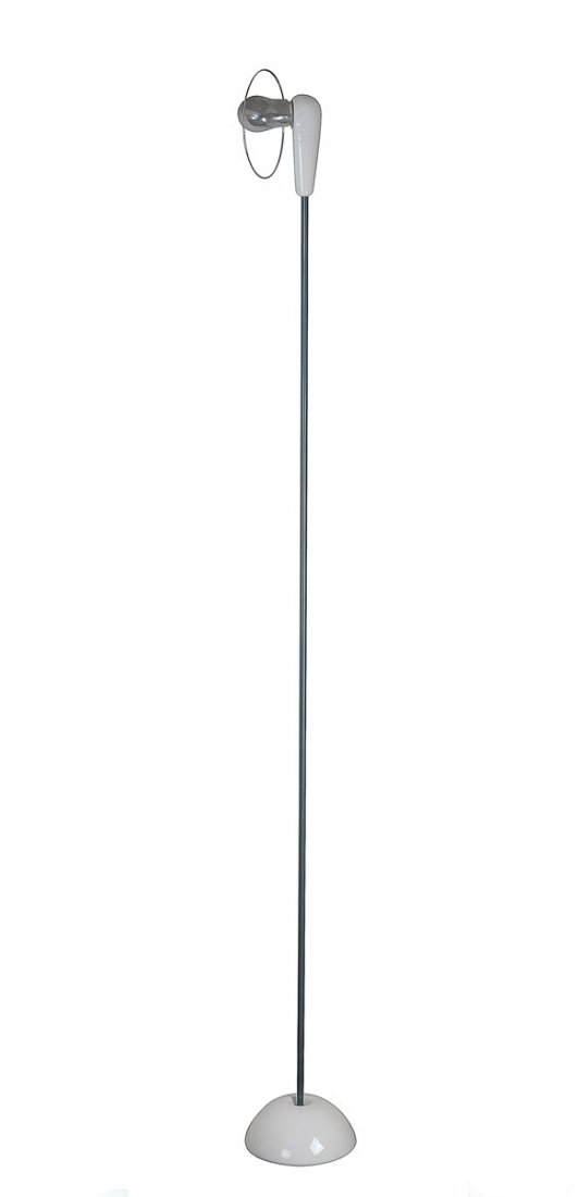 'Bi-bip' floor light, designed in 1977: Achille Castiglioni. 'Bibip' floor light, 1977. H. 224 cm. Made by Flos, Brescia. Porcelain, steel, painted dark grey and aluminium.