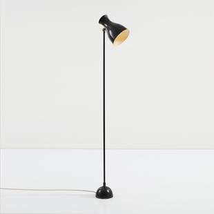 Dieter Schulz, '57/416' floor light, 1950: H. 110 cm. Cast metal, tubular metal and sheet metal, painted black, sheet brass. Literature:Neue Sammlung Munich, Seit Langem bewährt, Munich 1968, n.p. 