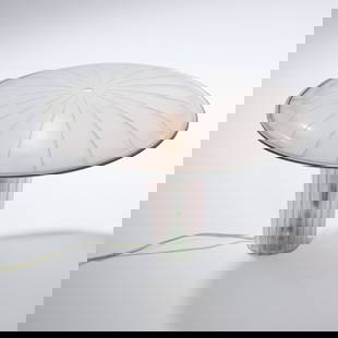 Ross Lovegrove, Table light 'Agricon', 2001: H. 29 cm, Ø 41 cm. Made by Luceplan, Milan. Plastic, colorless shimmering, aluminum sheet.
