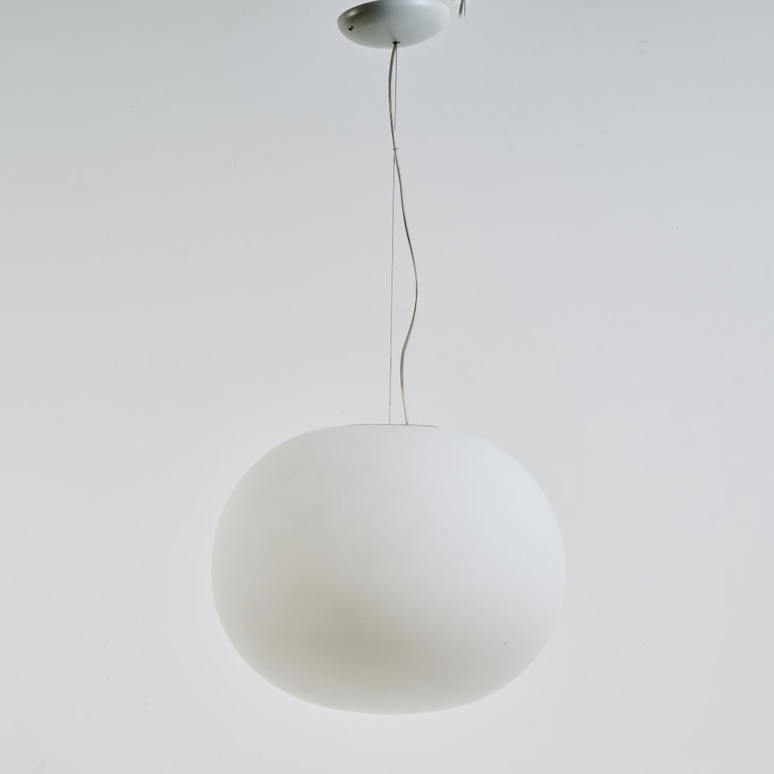 Jasper Morrison, Ceiling light 'Glo Ball', 2009: Shade: H. 38 cm. Made by Flos, Brescia. Glass, colorless and opal white, aluminum, polyamide. Marked: manufacturer's sticker.