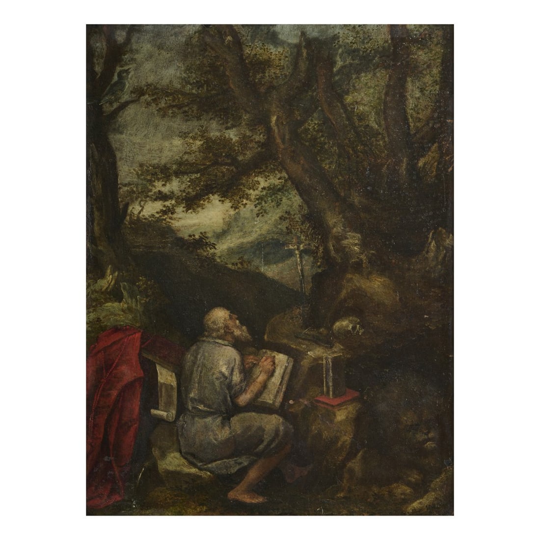 Girolamo Muziano (1528 Brescia - 1592 Rome) (in the style of), Saint Jerome in the forest, 16th/17th: Oil on copper plate. 25.0 x 18.6 cm (plate), 34.0 x 27.5 cm (frame). Framed.