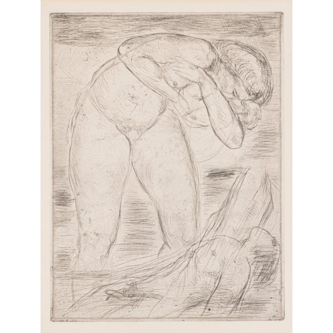 Wilhelm Lehmbruck (1881 Duisburg - 1919 Berlin) (attributed), 'Überschwemmung', 1914: Etching on paper. 39.4 x 29.9 cm (plate), 67.0 x 53.5 cm (frame). Framed under glass in a passe-partout.