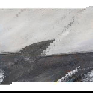 Klaus Fussmann (1938 Velbert - lives and works in Gelting and Berlin), Interieur, 1976: Oil on paper. 61.8 x 76.0 cm (sheet), 70.0 x 84.5 cm (frame). Signed above: Fußmann, dated: Berlin 18.1.1976 and seemingly with an illegible dedication (pencil). Framed under glass.