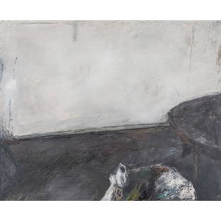 Klaus Fussmann (1938 Velbert - lives and works in Gelting and Berlin), Interieur, 1976: Oil on paper. 61.8 x 76.0 cm (sheet), 70.0 x 84.5 cm (frame). Signed above: Fußmann, dated: Berlin 18.1.1976 and seemingly with an illegible dedication (pencil). Framed under glass.