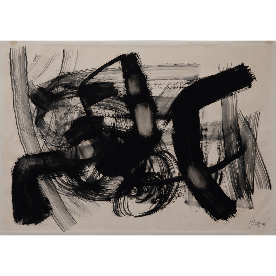 Fritz Winter (1905 Altenbögge - 1976 Herrsching), Abstract composition, 1955: Ink on paper. 49.5 x 69.3 cm (sheet), 60.0 x 80.0 cm (frame). Signed lower right: F Winter and dated: (19)55 (pencil). Framed under glass.