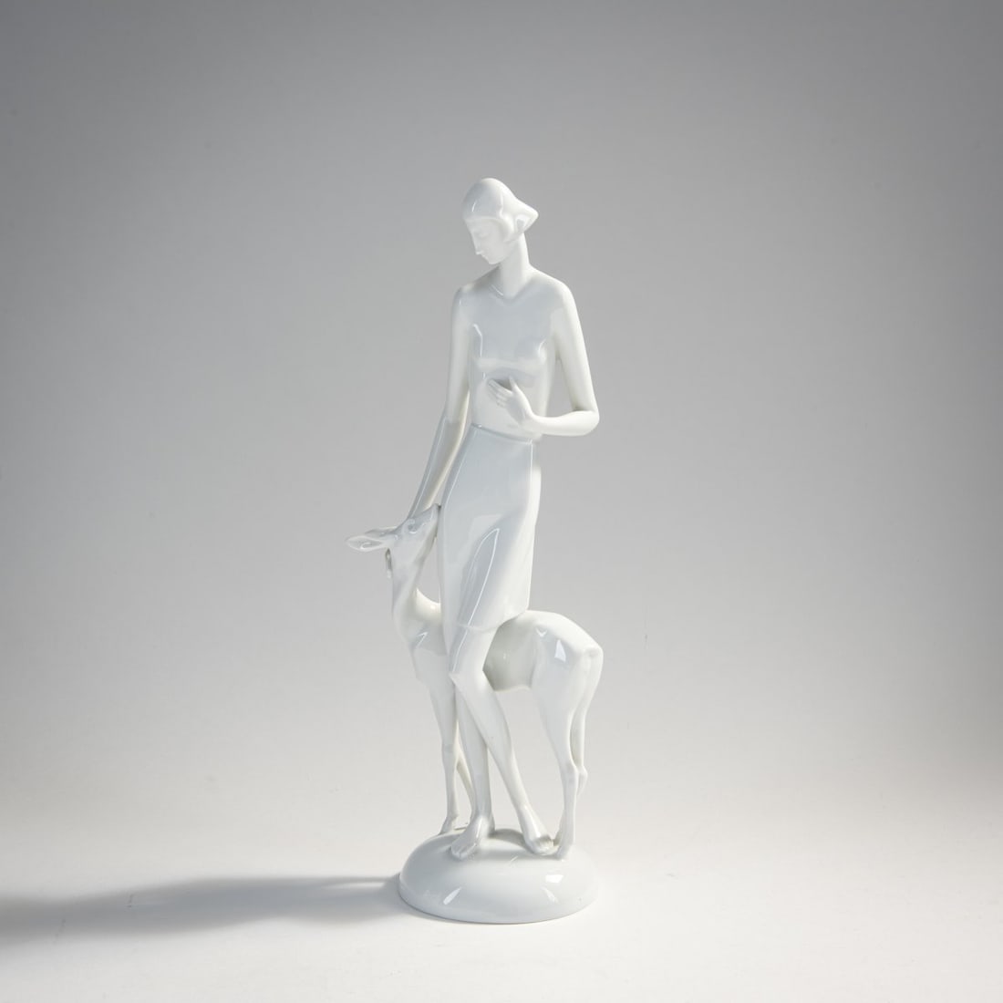 Gerhard Schliepstein, 'Fairy Tales', 1928: H. 34.6 cm. Execution: Rosenthal, Selb, 1931. Porcelain, white, glazed. Base signed: Schliepstein (embossed). Bottom marked: Manufactory mark (green, under glaze), 1001 (embossed). Literature: Cat. R
