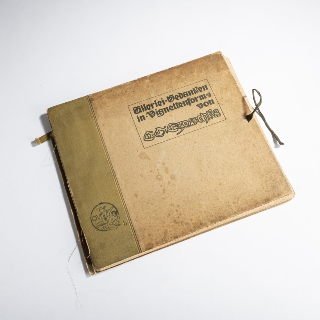 Carl Otto Czeschka , Portfolio 'Allerlei Gedanken in Vignettenform', 1900: Portfolio, with cardboard cover, from the series 'Die Quelle', Vo. I, 1900, ed. Martin Gerlach, published by M. Gerlach & Co., Vienna and Leipzig. Envelope draft, 30 partially multicolored plates base