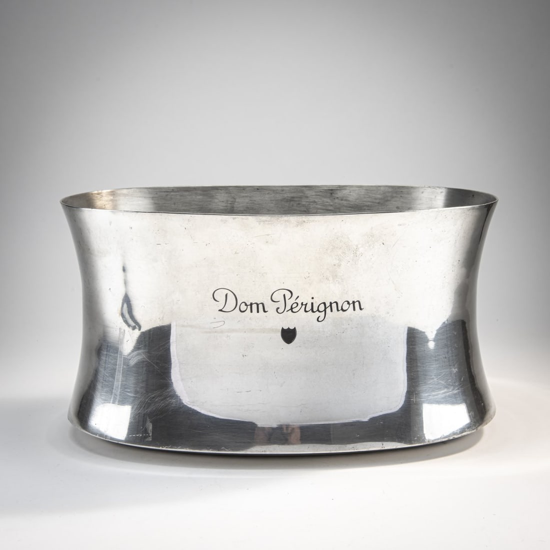 Martin Szekely, Large champagne cooler 'Dom Perignon' for two magnum bottles, 2000: H. 21.5 x 39 x 25 cm. Made by Orfèvrerie d'Anjou for Dom Perignon, Épernay. Pewter. Marked.: OA, facsimile signature, ETAIN, MADE IN FRANCE, Dom Perignon.