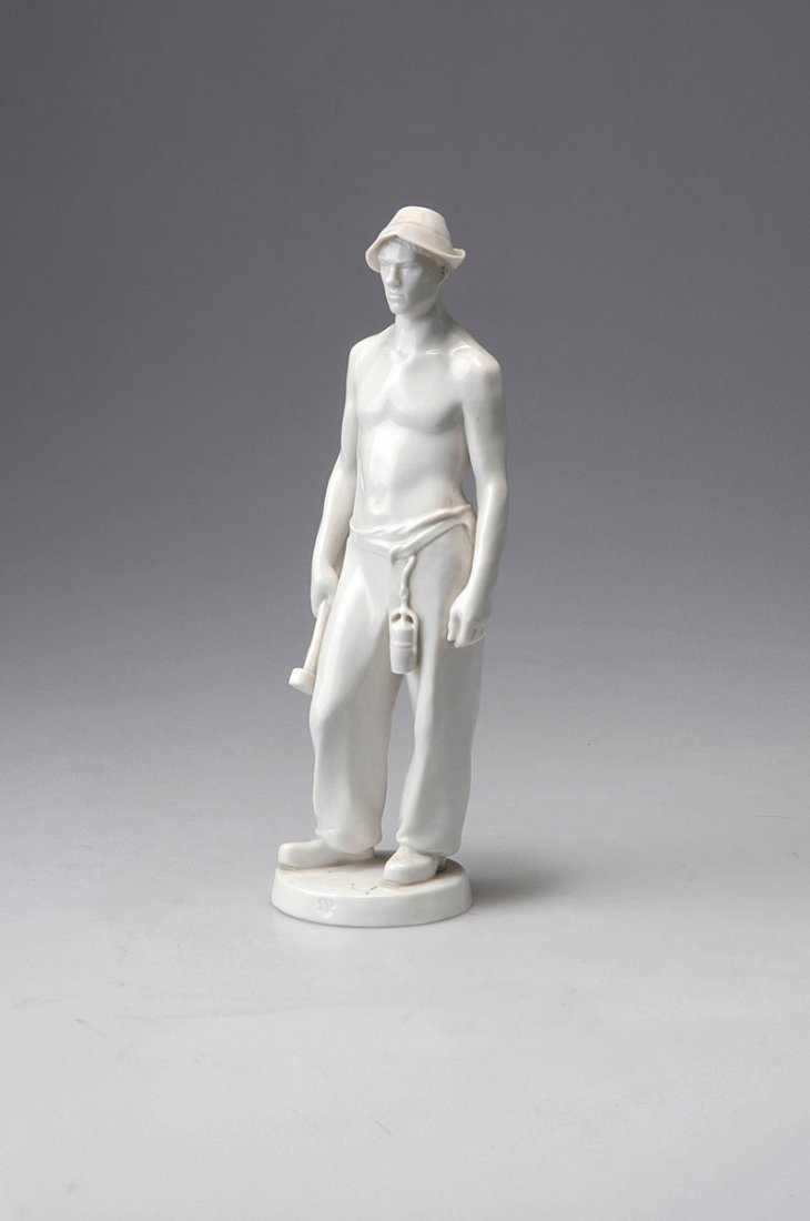 Young miner, 1940: KPM Nymphenburg. Young miner, 1940. H. 25.7 cm. Designed by Resl Lechner. Porcelain, white, glazed. Marked: Maker's mark, rhomb, 889, 4, rhomb.
