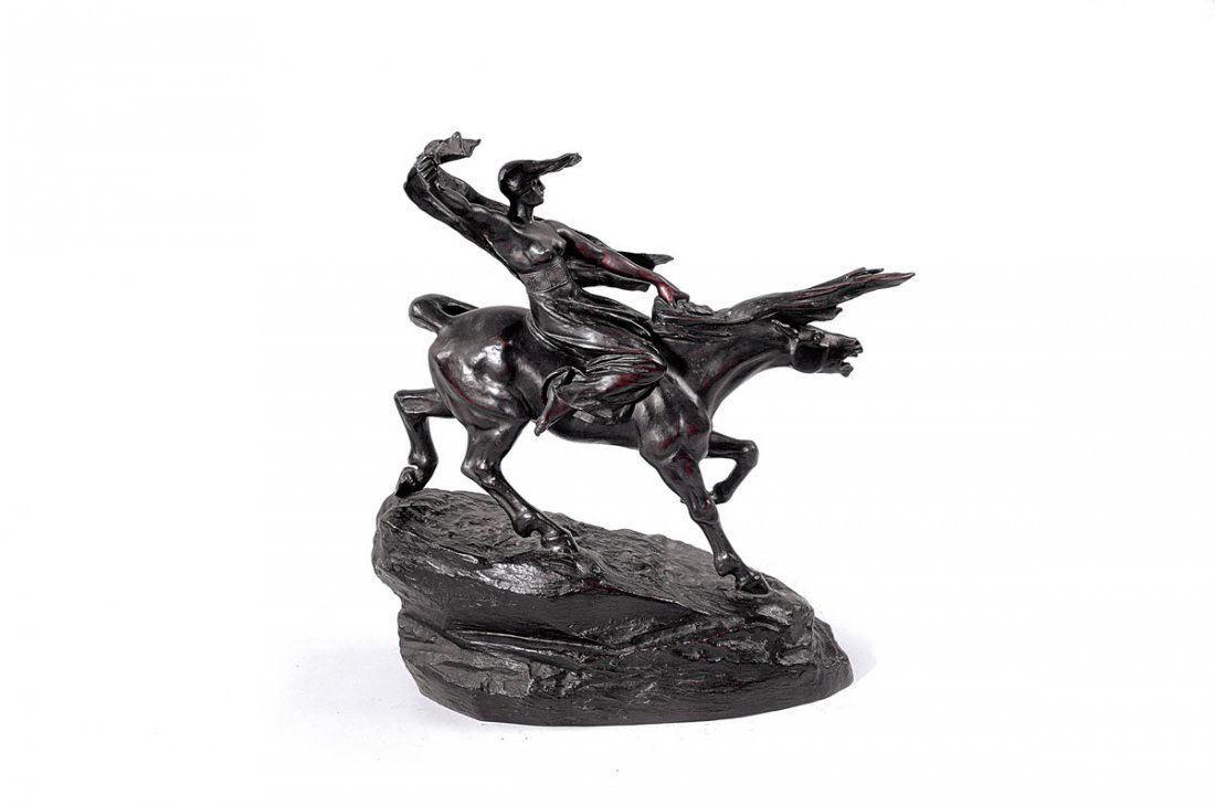 Ride of the Valkyrie, 1908: Stephan Abel Sinding. The ride of the Valkyrie, 1908. H. 72 cm. Bronze, black patina. Made by Gladenbeck, Berlin. Signed: Stephan Sinding, Aktien Ges Gladenbeck Berlin.