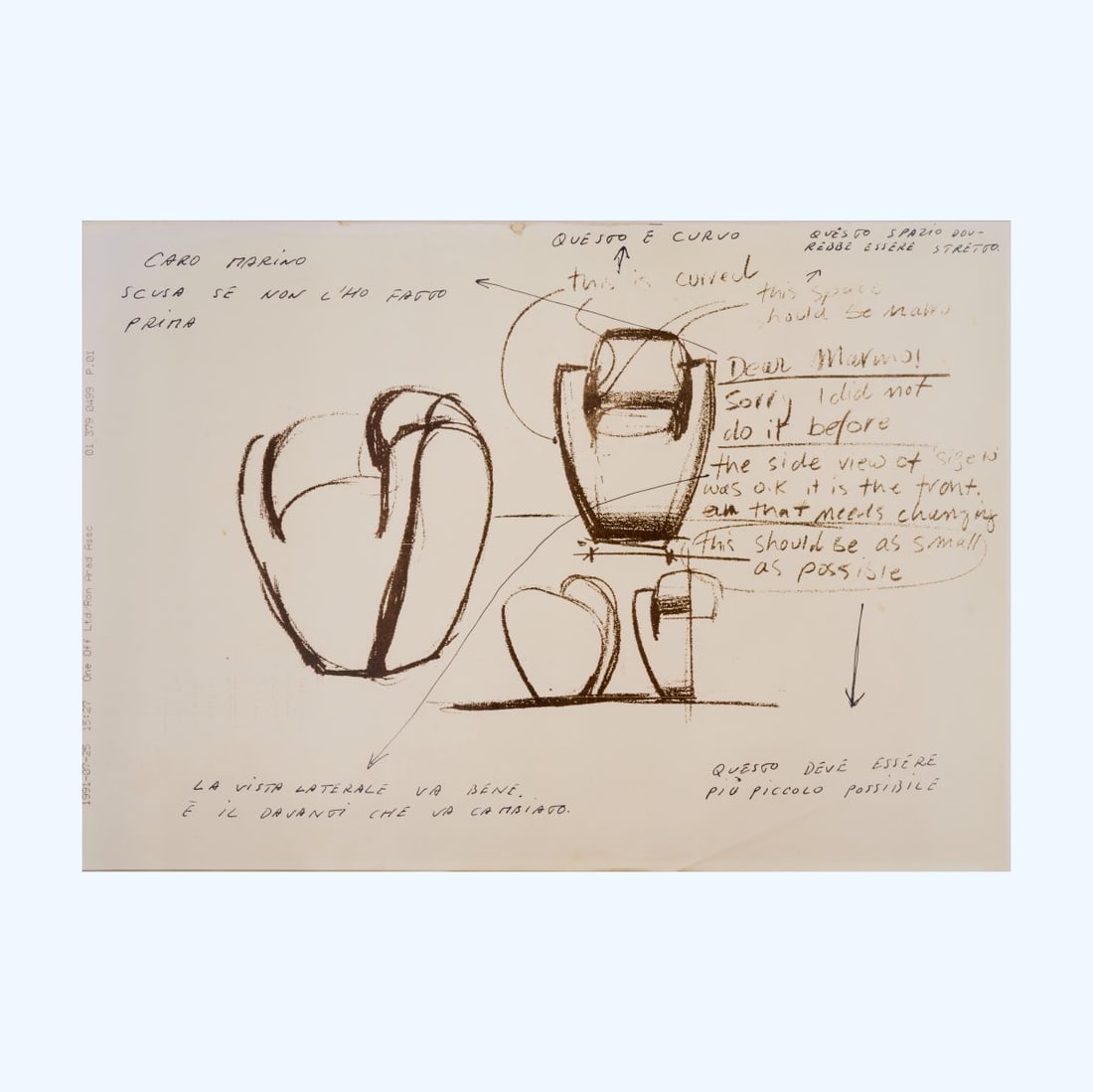 Ron Arad, Collection of specialist literature, 1991-2016: Two portfolios with design drawings, 24 sheets, black and white photocopies. Exh. cat. Spring to Mind, Padova 2016. Ron Arad talks to Matthew Collings, n.p. n.d. cat. Moroso 'Spring' collection.