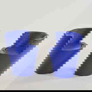 Tom Dixon, Two 'Tube Chairs', 2004 (design): H. 63 x 57 x 58 cm. Cappellini, Milan. Plastic, blue. Marked: manufacturer's stamp.