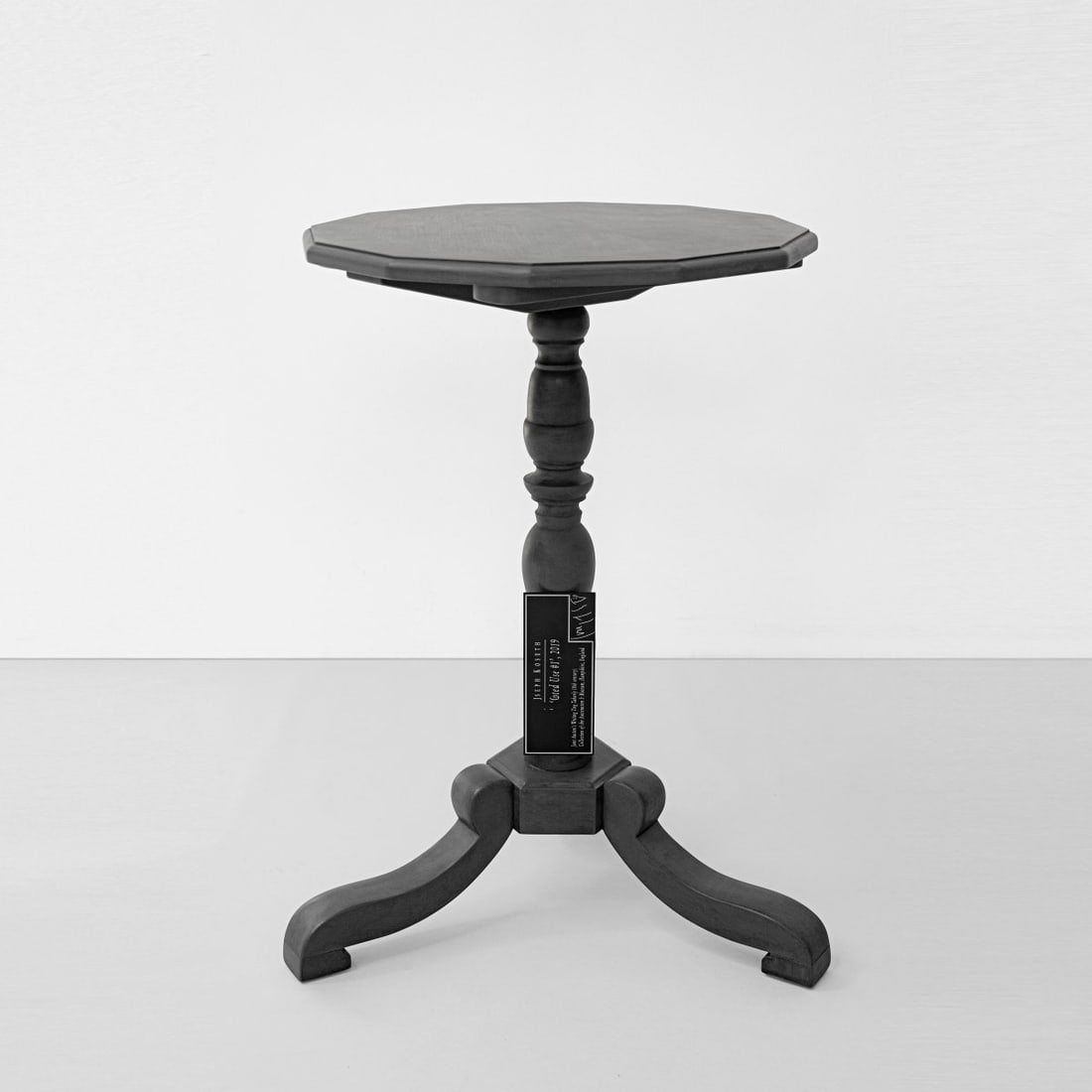 Joseph Kosuth, 'Quoted Use #1' Jane Austen's desk, 2019: H. 66 x 50 x 50 cm. Lacquered and waxed maple wood. Metal plaque with laser individual signature, numbered 2/3.