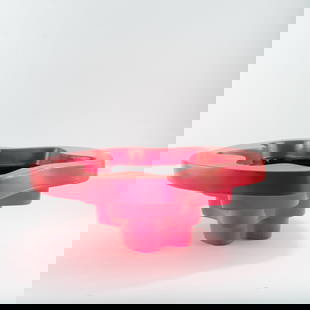Karim Rashid, Large 'krk 12' bowl, c. 2006: H. 19 x 56 x 59 cm. Bitossi, Montelupo. Earthenware, glazed pink, black, green and purple. Marked: artist and manufacturer's information, numbered 03/79.