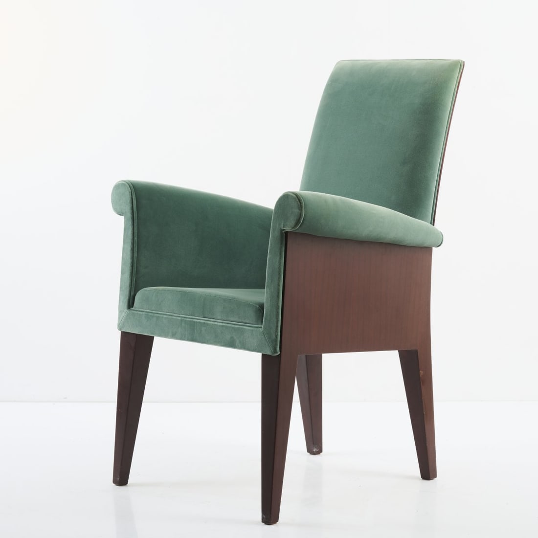 Philippe Starck, Armchair 'Paramount', 1991: <p>H. 94 x 63 x 63.5 cm. <br />Driade, Corsico, 1990s. <br />Cherry and pear wood, dark stained, green textile cover,</p><hr><p>Literature:</p><p>Cf. Bo