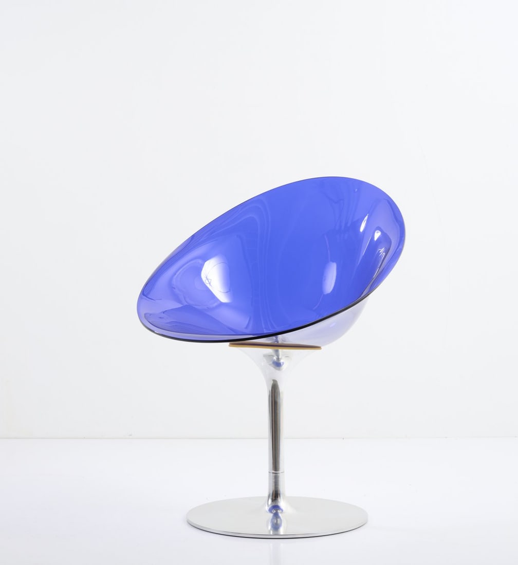 Philippe Starck, 'Eros' chair, 1999: <p>H. 80 x 61.5 x 61.5 cm. <br />Kartell, Noviglio.<br />Cast aluminum, chrome-plated, polycarbonate, blue.<br />Marked: Manufacturer and designer's marks. </p>