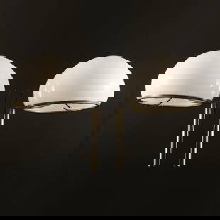 Vittorio Gregotti; Giotto Stoppino; Lodovico Meneghetti, Two wall lights '252', 1966 (design): <p>H. 75 cm, &Oslash; 52 cm. <br />Arteluce, Milan. <br />Nickel-plated sheet metal, white acrylic glass. <br />Marked: manufacturer's sticker.</p>