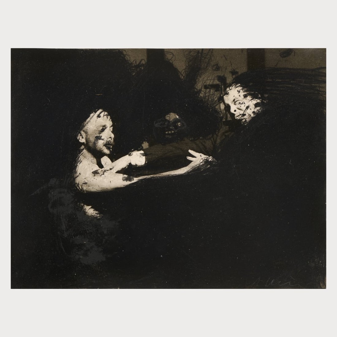 Arnulf Rainer (1929 Baden - lives and works in Enzenkirchen and Tenerife), 'Oswald Wiener/Arnulf: <p>Overpainting with mixed media over silver gelatin print. 17.9 x 23.6 cm (sheet), 40.0 x 49.0 cm (frame). Signed lower right: A Rainer (pencil), stamped in red on the reverse: BERLIN CONCERT 2
