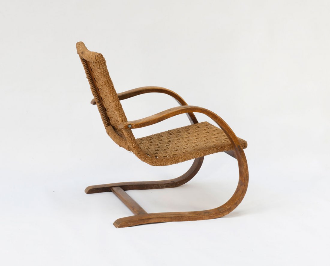 Hugues Steiner (attributed). Cantilever chair, 1930/40s: Hugues Steiner (attributed). Cantilever chair, 1930/40s. H. 74 x 59 x 75.5 cm. Made by Steiner Meubles, Paris (attributed). Beech bentwood, meshwork.