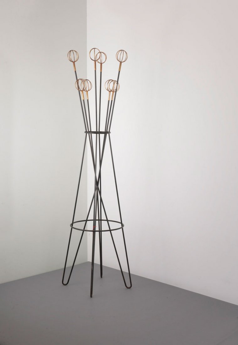 Roger Feraud. Coat rack, 1950. H. 178 cm. Made by Geo, : Roger Feraud. Coat rack, 1950. H. 178 cm. Made by Geo, France. Steel rods painted black, brass.