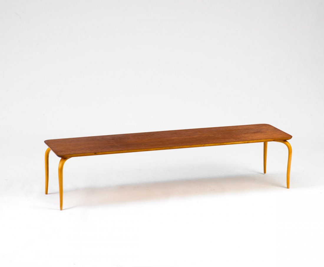 Bruno Mathsson. Sofa table, 1930s. H. 29 x 130 x 35 cm.: Bruno Mathsson. Sofa table, 1930s. H. 29 x 130 x 35 cm. Made by Karl Mathsson, Vaernamo. Birch plywood, blockboard, teak veneer. Marked: Maker's mark.