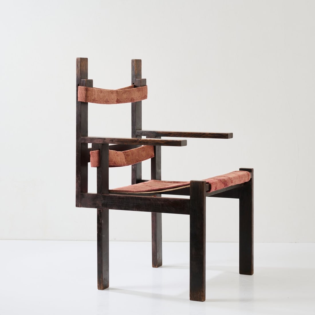 Marcel Breuer, 'ti 1a' wooden-slat chair, 1922-24: <p>H. 94,5 x 56 x 58 cm. <br />Made at Bauhaus, Weimar. <br />Oak slats, stained black, red fabric.</p><hr><p>Literature:</p><p>Cat. Bauhaus Archive Ber