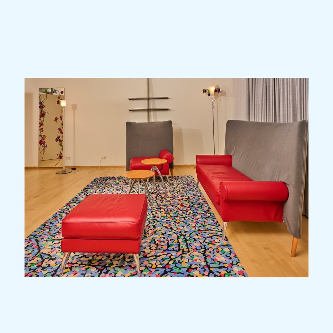 Philippe Starck, Ottoman 'Royalton', 1988: <p>H. 40 x 60 x 60 cm. <br />Driade Aleph, Corsico, c. 1993. <br />Wooden frame construction, cast aluminum, red leather.</p><hr><p>Literature:</p><p>Bo