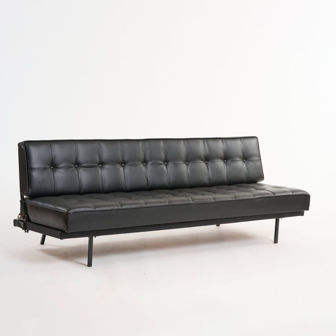 Johannes Spalt, 'Constanze' sofa / guest bed, 1957 (design): <p>Unfolded: H. 37 x 195 x 110 cm. Folded: 71 x 195 x 80 cm. <br />Wittmann M&ouml;belwerkst&auml;tte, Etsdorf. <br />Metal construction, metal tube, painted black, black lea