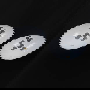 Carlo Nason (ATTR.), Two ceiling lights, c. 1970 (design): &lt;p&gt;H. 15 cm, &amp;Oslash; 48 cm.&lt;br /&gt;AV Mazzega, Murano. &lt;br /&gt;Cased glass, colorless and white. &lt;br /&gt;Marked: manufacturer's sticker. &lt;/p&gt;