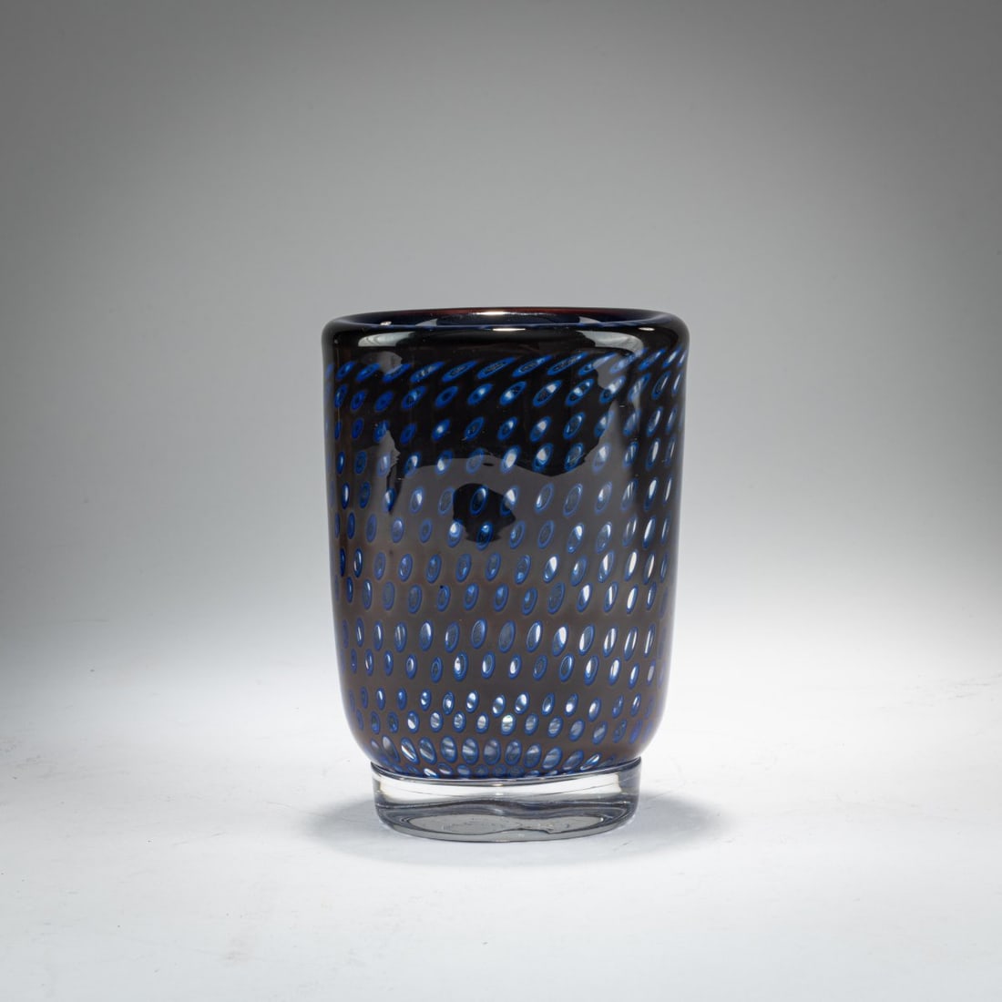 Edward Hald, 'Graal' vase, 1949: <p>H. 14.2 cm. <br />Orrefors Glasbruk, Orrefors. <br />Cased glass, Graal glass technique, colorless, blue, and brown. <br />Marked: ORREFORS, S. Graal No. 1400, Edward Hald (