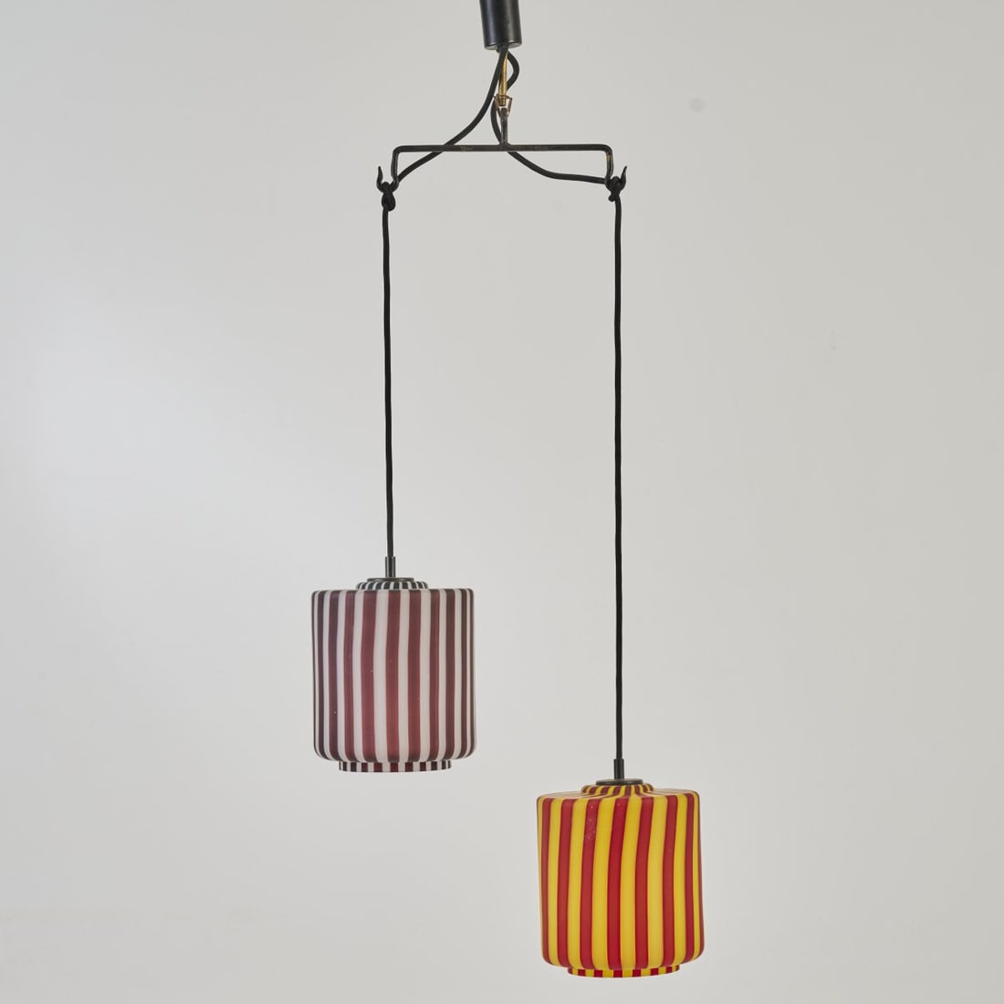 Vetreria Vistosi, Murano (attributed), Ceiling light with two shades, 1960s (1 of 5)