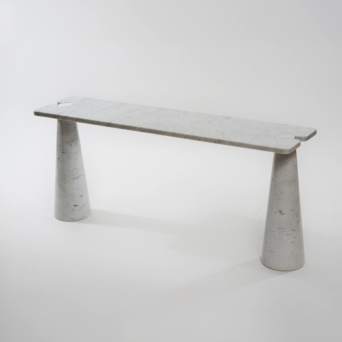 Angelo Mangiarotti, Console table 'Eros', 1971 (design): <p>H. 72 x 40 x 165 cm. <br />Skipper, Milan, 1980s. <br />White marble, gray veins.</p><hr><p>Literature:</p><p>Burkhardt, Angelo Mangiarotti, Milan 20