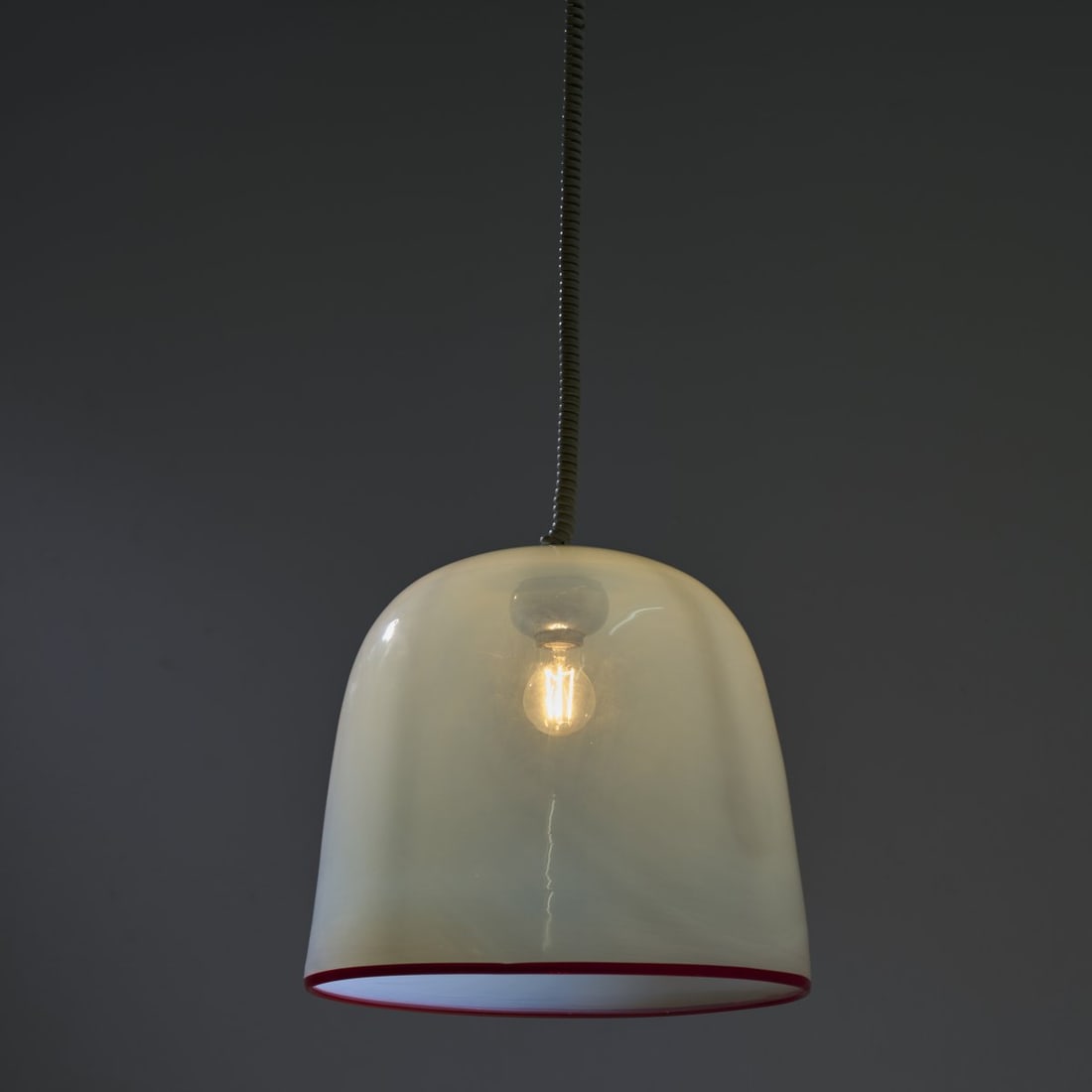 Giovanna Noti Massari; Renato Toso, Pendant light 'Selene', c. 1971: <p>H. 34 cm, &Oslash; 45 cm. <br />Leucos, Milan. <br />Glass, colorless, opalescent, and red. </p>