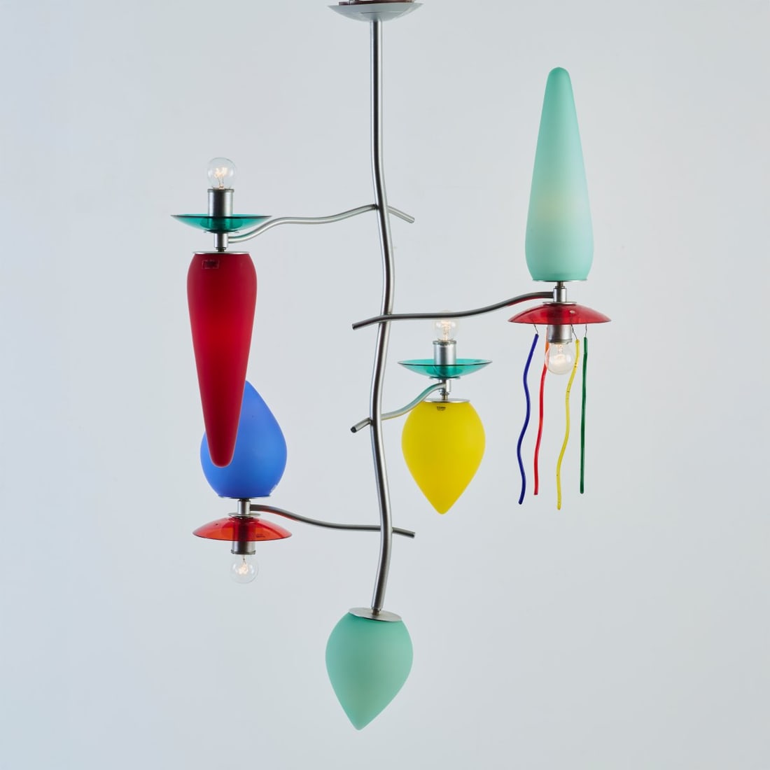 Andrea Anastasio, Ceiling light 'Giocasta', 1992: <p>H. 110 cm. <br />Artemide, Milan. <br />Anodized metal, polychrome glass. <br />Marked: Manufacturer's embossing and sticker.</p>