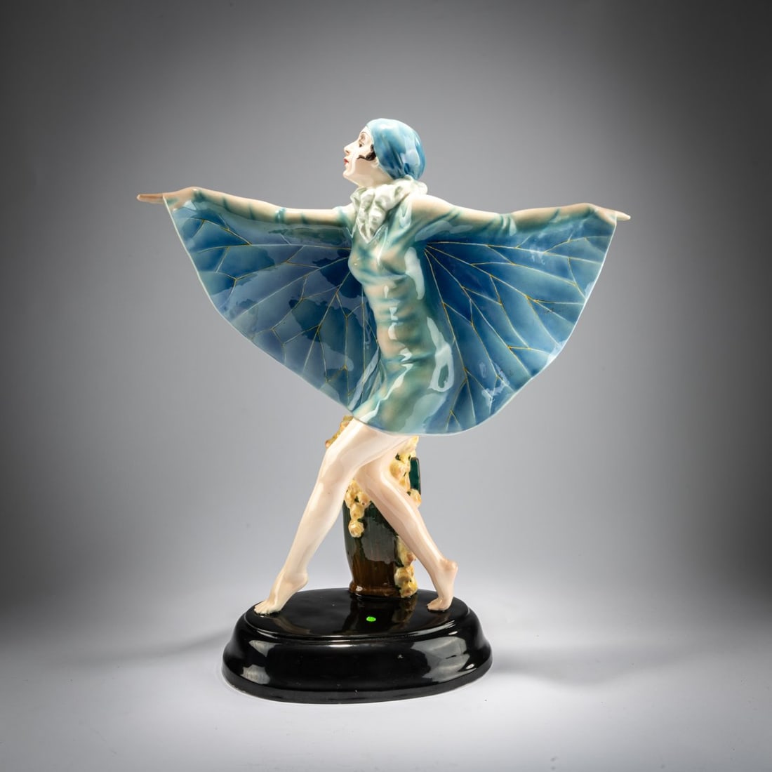 Josef Lorenzl, 'Captured Bird' (Niddy Impekhoven), c. 1922: <p>H. 47.2 cm. Execution: Friedrich Goldscheider, Vienna. Earthenware, polychrome glaze. Base signed: Lorenzl (stamped). Bottom marked: Goldscheider Wien (black glaze stamp) 5230 64 65 (stamped)
