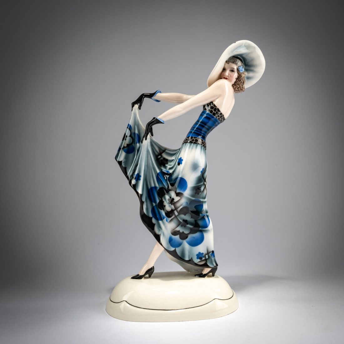 Stephan Dakon, 'Blonde Dream', c. 1932: <p>H. 39 cm. Execution: Friedrich Goldscheider, Vienna. Earthenware, polychrome glaze. Base signed: Dakon (embossed). Bottom marked: MADE IN AUSTRIA, Goldscheider Wien, Dakon (black glaze stamp)