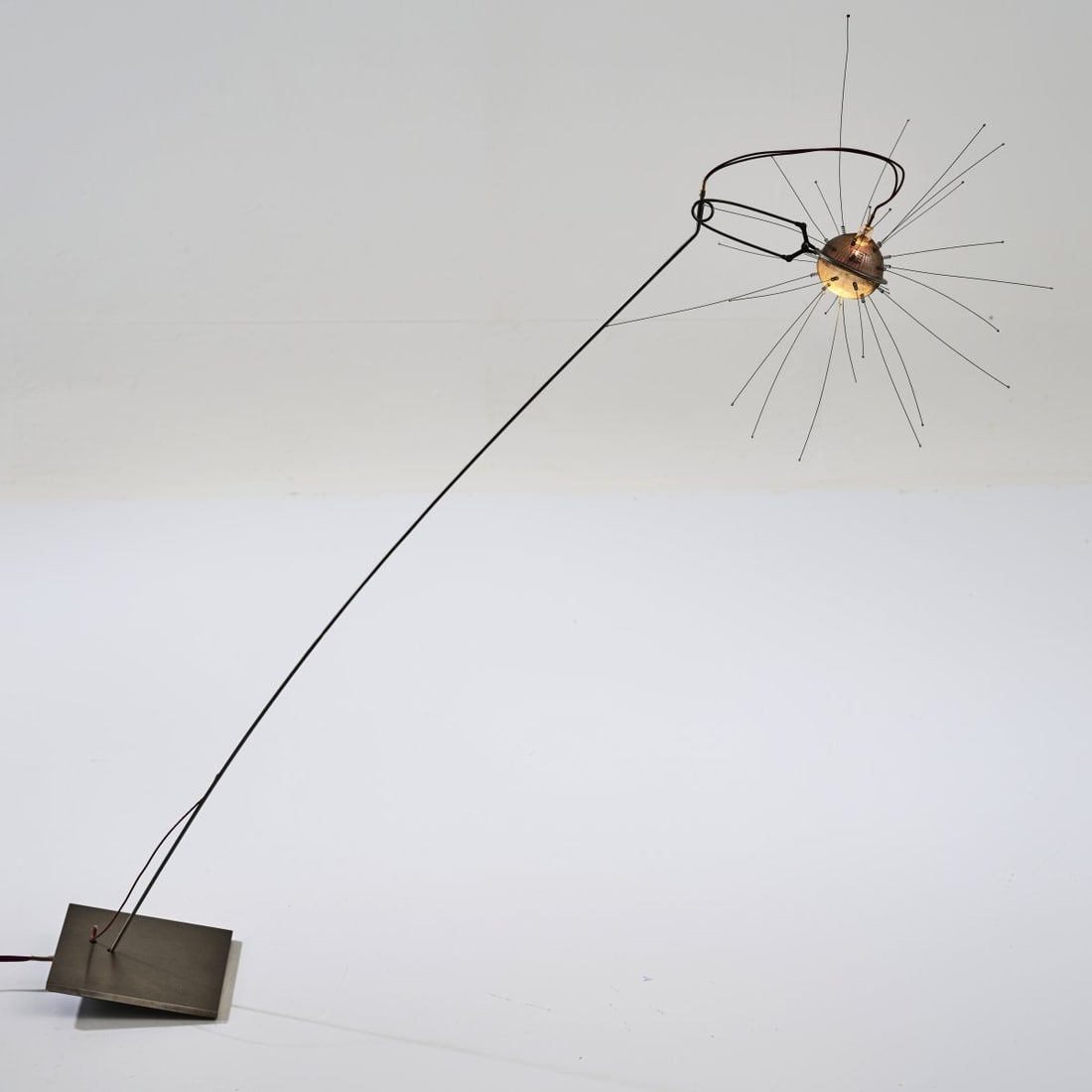 Ingo Maurer, Table light 'Mozzkito', 1996: <p>H. 87 cm. <br />Design M, Ingo Maurer, Munich. <br />Cast metal, metal rod, metal wire, tea strainer, black rubber. <br />Marked: assembly instructions and facsimile signatu