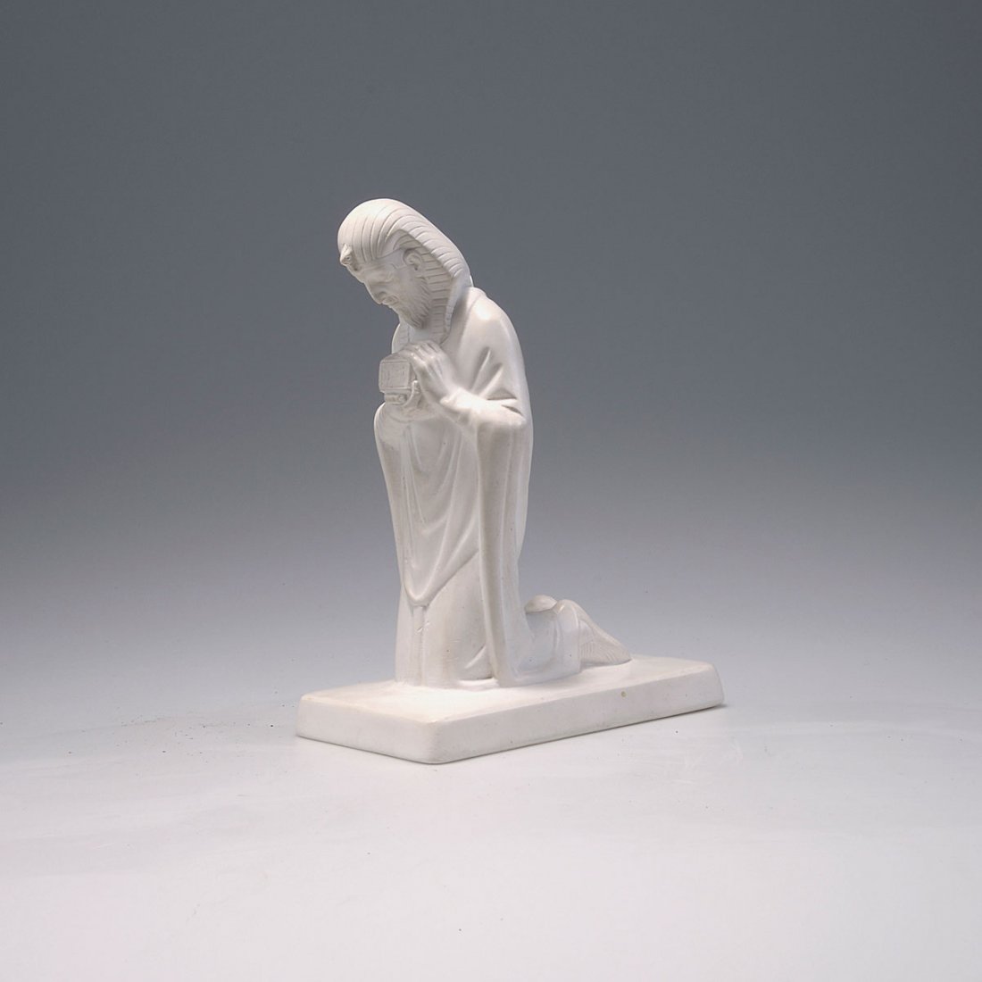 Egyptian high priest, c1930: Theodor Bogler. Egyptian priest, c1930. H. 20 cm. Made by HB Werkstaetten, Marwitz for Maria Laach. Earthenware, glazed ivory white. Marked: 547a/20, Germany, artist's initials, stamp of the workshop,