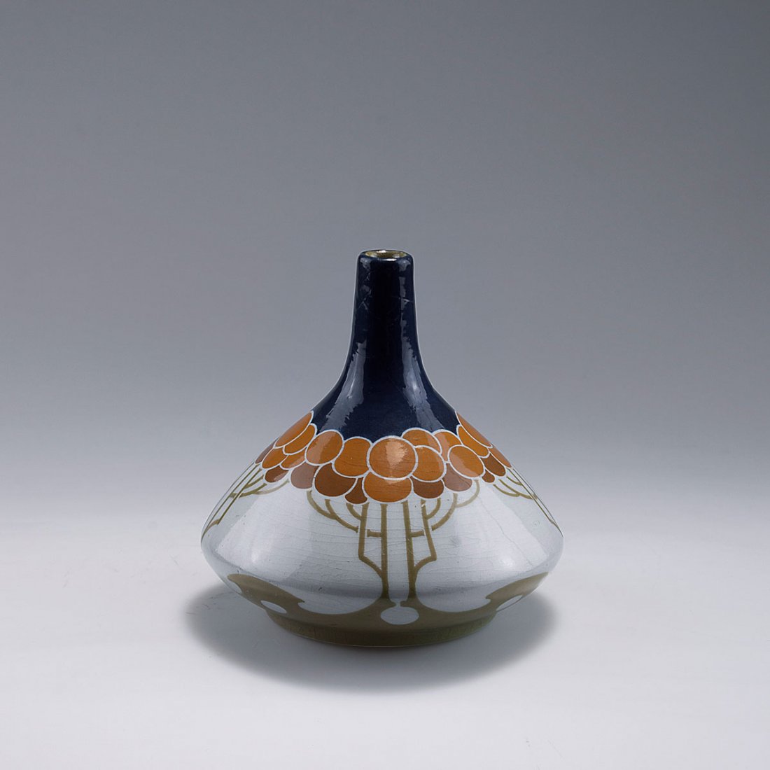 Vase with stylised grapes, c1900: Johann von Schwarz, Nuremberg. Vase with stylised grapes, c1900. H. 13.5 cm. Designed by Carl Sigmund Luber. Earthenware, polychromatic glaze. Marked: 8635, K, 1, b 871 XXVIII.