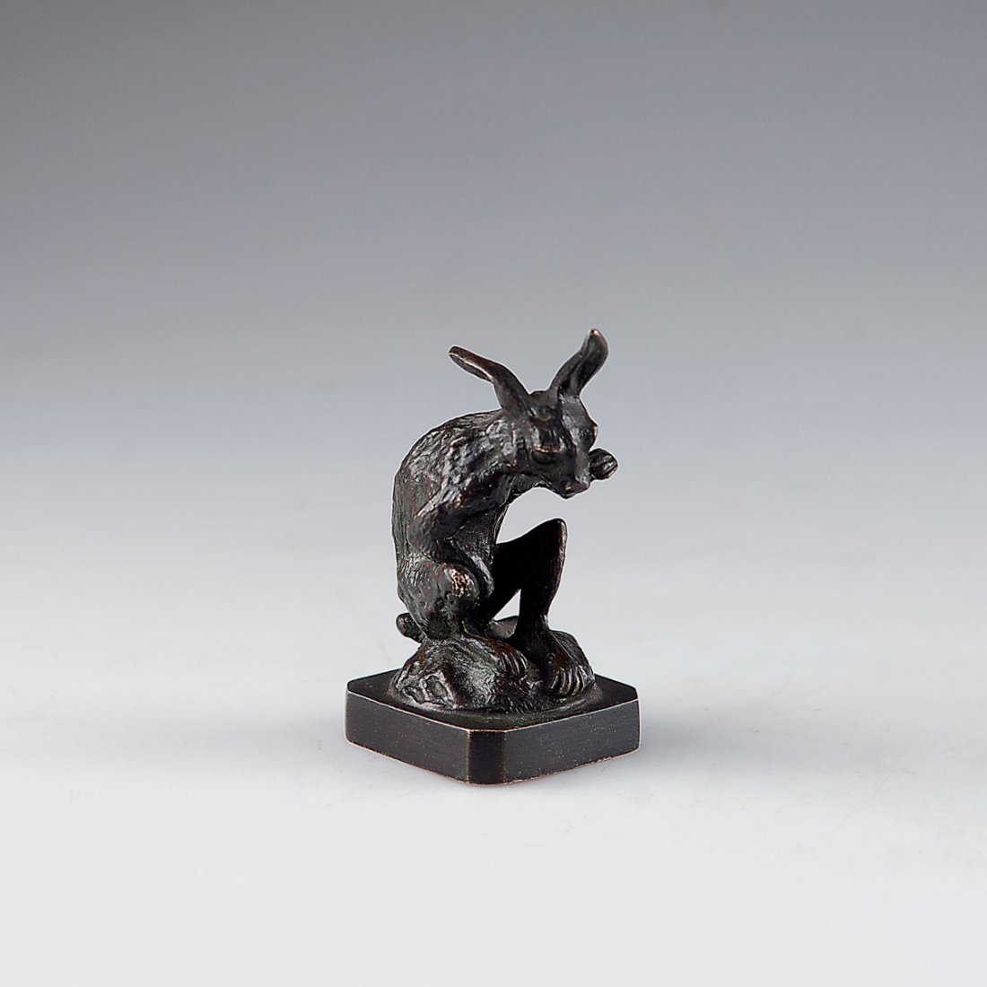 Hare, 1870s: Auguste Nicolas Cain. Hare, 1870s. H. 7.3 cm. Bronze, dark patina. Marked: CAIN.
